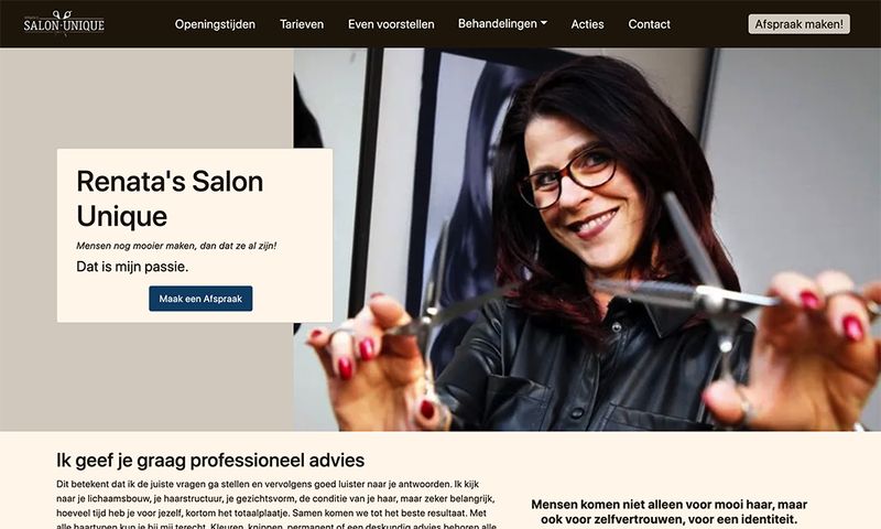 Website van Renata's Salon Unique in Maarssen
